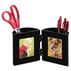 deflect-o Pencil Cup with Photo Frames, 4 dia. x 4, Black DEF35004