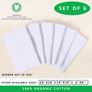 Dinner Cloth Napkins Cloth Napkins White - GOTS Cloth Thanksgiving Napkins Linens Dinner Napkins Cloth Cotton Linen Napkins - Set of 6 Napkins (Cotton Napkins White Hemstitched Napkins - 20" x20")