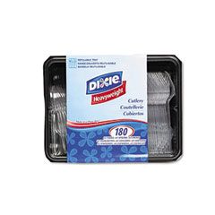 Dixie Cutlery Keeper, Tray w/Heavyweight Crystal Plastic Tableware, 180 Pieces/Pack DXECH0180DX7