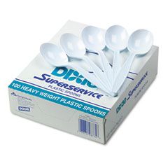 Dixie Plastic Cutlery, Heavyweight Soup Spoons, White, 100/Box DXESH207