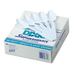 Dixie Plastic Cutlery, Heavyweight Teaspoons, White, 100/Box DXETH207