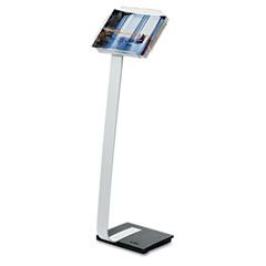 Durable Literature Stand, Acrylic Tray/Cast Iron Base, 40" High, Clear/Aluminum/Black DBL486323