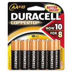 Duracell Coppertop Alkaline Batteries, AA, 10/Pack DURMN1500B10Z