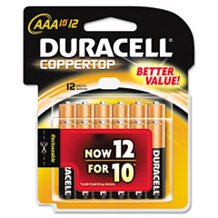 Duracell Coppertop Alkaline Batteries, AAA, 12/Pack DURMN24RT12Z