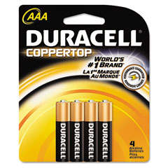 Duracell Coppertop Alkaline Batteries, AAA, 4/Pack DURMN2400B4Z