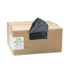 Earthsense Commercial Recycled Can Liners, 56 gal, 1.25 mil, 43 x 48, Black, 100/Carton WBIRNW4750