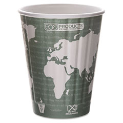 Eco-Products World Art Insulated Compostable Hot Cups, 12 oz., Dark Green, 600/Carton ECOEPBNHC12WD