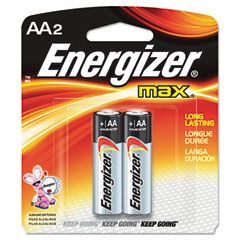 Energizer MAX Alkaline Batteries, AA, 2 Batteries/Pack EVEE91BP2