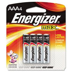 Energizer MAX Alkaline Batteries, AAA, 4 Batteries/Pack EVEE92BP4