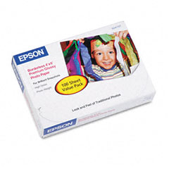 Epson Premium Photo Paper, 68 lbs., High-Gloss, 4 x 6, 100 Sheets/Pack EPSS041727