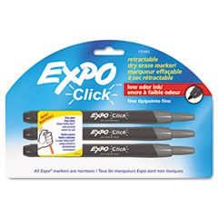 EXPO Click Dry Erase Markers, Fine Tip, Black, 3 per Pack SAN1751665