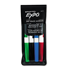 EXPO Dry Erase Markers, Fine Point, Assorted, 4/Set SAN84074