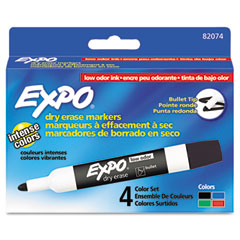 EXPO Low Odor Dry Erase Markers, Bullet Tip, Assorted, 4/Set SAN82074