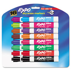 EXPO Low Odor Dry Erase Markers, Chisel Tip, Assorted, 16/Set SAN81045