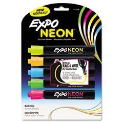 EXPO Neon Dry Erase Marker, Bullet Tip, Assorted, 5 per Pack SAN1752226