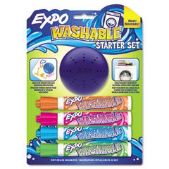 EXPO Washable Dry Erase Marker, Med Point, Starter Set, Assorted, 4/Pk w/Eraser SAN1785102