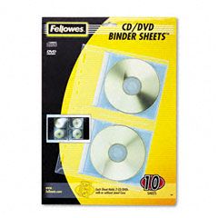 Fellowes CD/DVD Protector Sheets for Three-Ring Binder, Clear, 10/Pack FEL95304