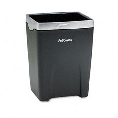 Fellowes Office Suites Divided Pencil Cup, Plastic, 3 1/16 x 3 1/16 x 4 1/4, Black/Silver FEL8032301
