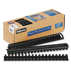 Fellowes Plastic Comb Bindings, 1-1/2" Diameter, 340 Sheet Capacity, Black, 10 Combs/Pack FEL52066