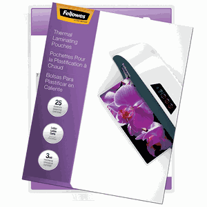 Fellowes Thermal Laminating Pouches, ImageLast, Jam Free, Letter Size, 3 Mil, 25 Pack (5200501)