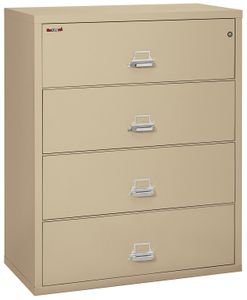 Fireking Fireproof Lateral File Cabinet (4 Drawers, Impact Resistant, Waterproof),  44" W x 22" D, Parchment, Made in USA