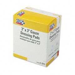 First Aid Only Gauze Dressing Pads, 3 x 3, 10/Box FAOI211