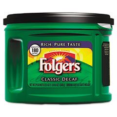 Folgers Ground Coffee, Classic Roast Decaffeinated, Ground, 22.6 oz., Can, 6/Carton FOL00374CT