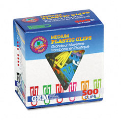 GEM Paper Clips, Plastic, Medium Size, Assorted Colors, 500/Box GEMPC0300