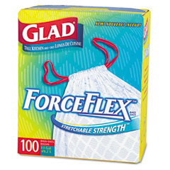 Glad Drawstring ForceFlex Tall Kitchen Bags, 13 gal, .95mil, 24 x 28, White, 100/Ctn COX70427