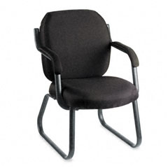 Global Commerce Series Guest Arm Chair, Sled Base, Asphalt Black Fabric GLB4735BKPB09