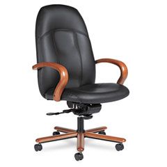 Global Tamiri High-Back Tilt Chair, 24-1/2 x 27 x 45, Black Leather, Wood Arms/Base GLB49664AHM4505