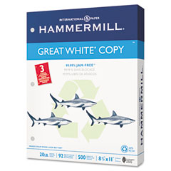 Hammermill Great White Recycled Copy 3-Hole Punched Ppr, 92 Brightness, 20lb, Ltr, 5000/Ctn HAM86702