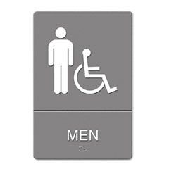 Headline Sign ADA Sign, Men Restroom Wheelchair Accessible Symbol, Molded Plastic, 6 x 9, Gray USS4815
