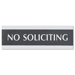 Headline Sign Century Series Office Sign, "No Soliciting", 9 x 1/2 x 3, Black/Silver USS4758