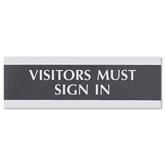 Headline Sign Century Series Office Sign, "Visitors Must Sign In", 9 x 1/2 x 3, Black/Silver USS4763