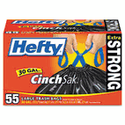 Hefty Cinch Sak Tall Kitchen & Trash Bags, 30 gallon, 1.1mil, Black, 55 Bags/Box PCTE81959
