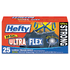 Hefty Ultra Flex Waste Bags, 30 Gallon, 30 x 33, 1.3 mil, Black, 25/Box PCTE80625