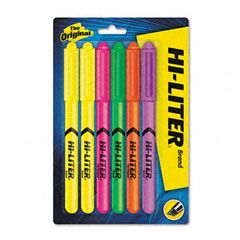 HI-LITER Fluorescent Pen Style Highlighter, Chisel Tip, 6/Set AVE23565