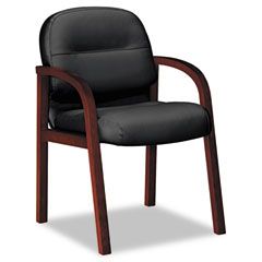 HON 2190 Pillow-Soft Wood Series Guest Arm Chair, Mahogany/Black Leather HON2194NSR11