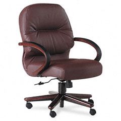 HON 2190 Pillow-Soft Wood Series Mid-Back Chair, Burgundy Leather/Mahogany HON2192NSR69