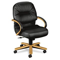 HON 2190 Pillow-Soft Wood Series Mid-Back Chair, Harvest/Black Leather HON2192CSR11