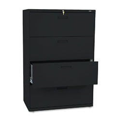 HON 500 Series Four-Drawer Lateral File, 36w x53-1/4h x19-1/4d, Black HON584LP