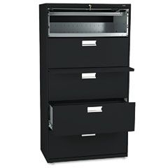 HON 600 Series Five-Drawer Lateral File, 36w x19-1/4d, Black HON685LP