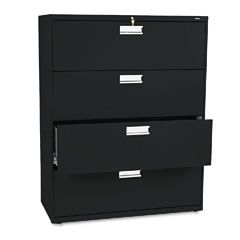 HON 600 Series Four-Drawer Lateral File, 42w x19-1/4d, Black HON694LP