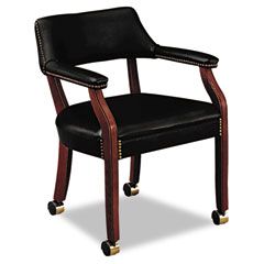 HON 6550 Series Guest Arm Chair with Casters, Mahogany/Black Vinyl Upholstery HON6552NEJ10