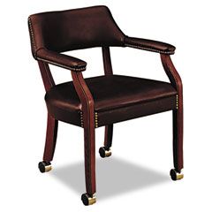 HON 6550 Series Guest Arm Chair with Casters, Mahongany/Oxblood Vinyl Upholstery HON6552NEJ65