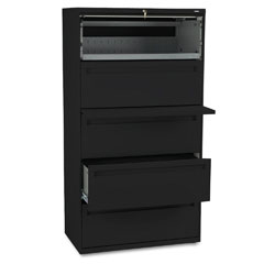HON 700 Series Five-Drawer Lateral File w/Roll-Out & Posting Shelf, 36w, Black HON785LP