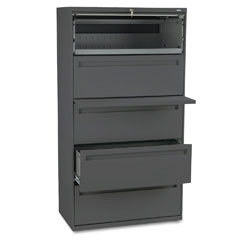 HON 700 Series Five-Drawer Lateral File w/Roll-Out & Posting Shelf, 36w, Charcoal HON785LS