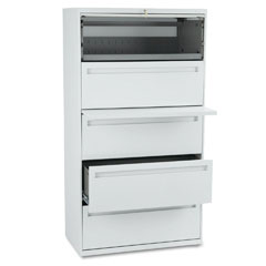 HON 700 Series Five-Drawer Lateral File w/Roll-Out & Posting Shelf, 36w, Light Gray HON785LQ