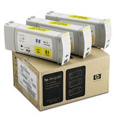 HP C5069A (HP 81) Ink, 1000 Page-Yield, 3/Pack, Yellow HEWC5069A